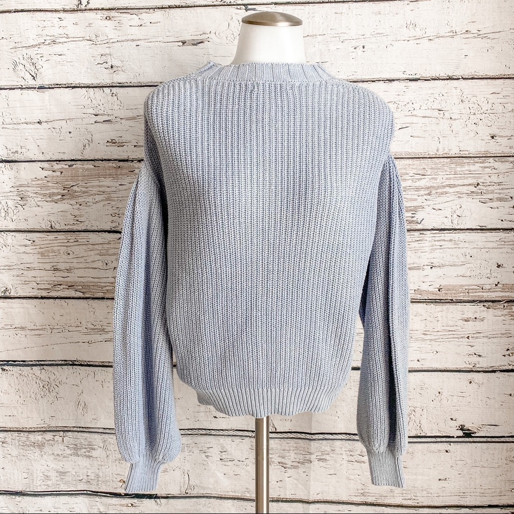 Mustard Seed blue balloon sleeve sweater with mock turtleneck